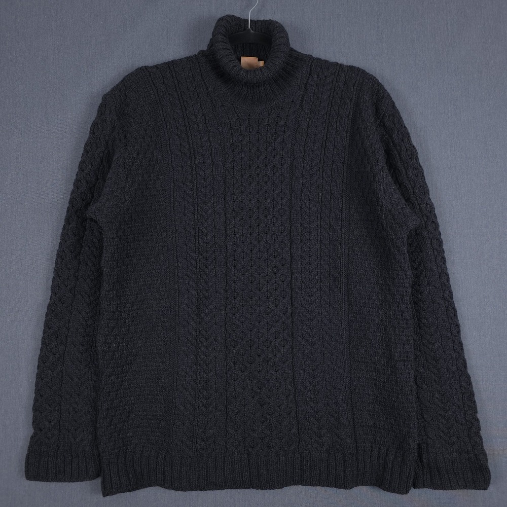 Timberland Cable Knit Sweater Mens 2XL Gray Merino Wool Heavy Fisherman Ireland